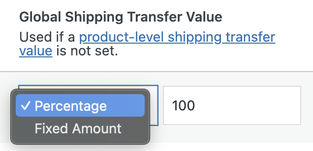 Shipping fee transfer settings showing global shipping transfer configuration