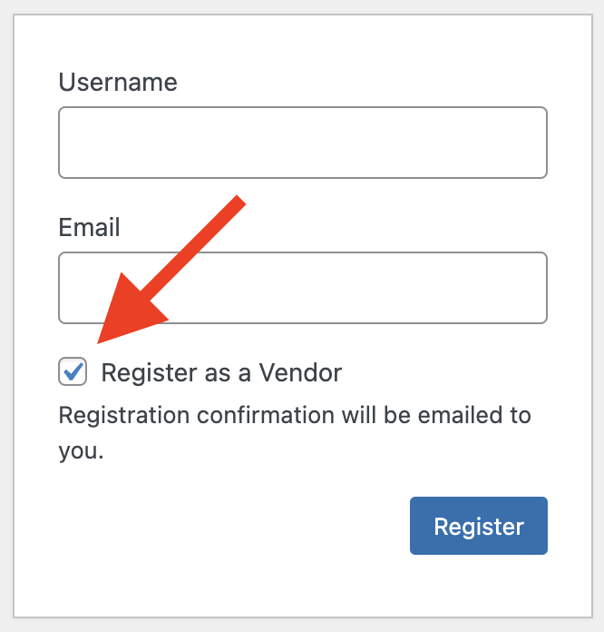 Vendor registration form with Register as a Vendor checkbox in WordPress